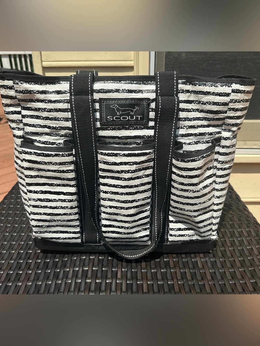 SCOUT Pocket Rocket Tote Bag Black White Stripe Large Utility